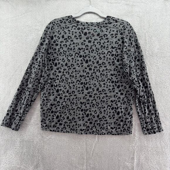 Rails Top Womens S Black Cheetah Print Stretch Linen V-Neck Long Sleeve Casual - Picture 4 of 9